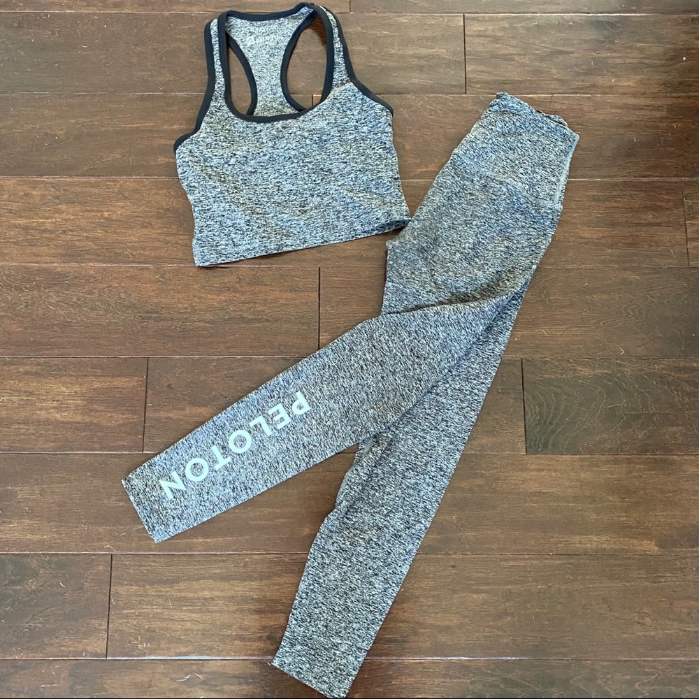 Peloton x Beyond Yoga Leggings and Bra Crop Tank Top Spacedye Set Gray Small